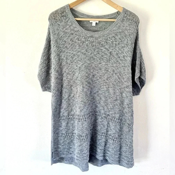 J.Jill  Blue Crochet Knit Short Sleeve Crewneck High Low Tunic Top XL Petite - Picture 1 of 9